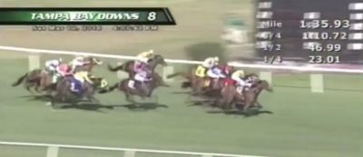 Longshot Baciami Piccola finished fast on the outside to score at 16-1 in the Florida Oaks.