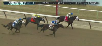 Shagaf wears down Laoban to get up at the wire in the Gotham Stakes at Aqueduct.