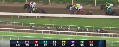 Songbird establishes a clearly early lead en route to an easy victory in the Santa Ysabel Stakes at Santa Anita Park Saturday