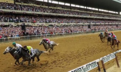 Creator (left) and Destin (right) battle to the wire in the 2016 Belmont Stakes.