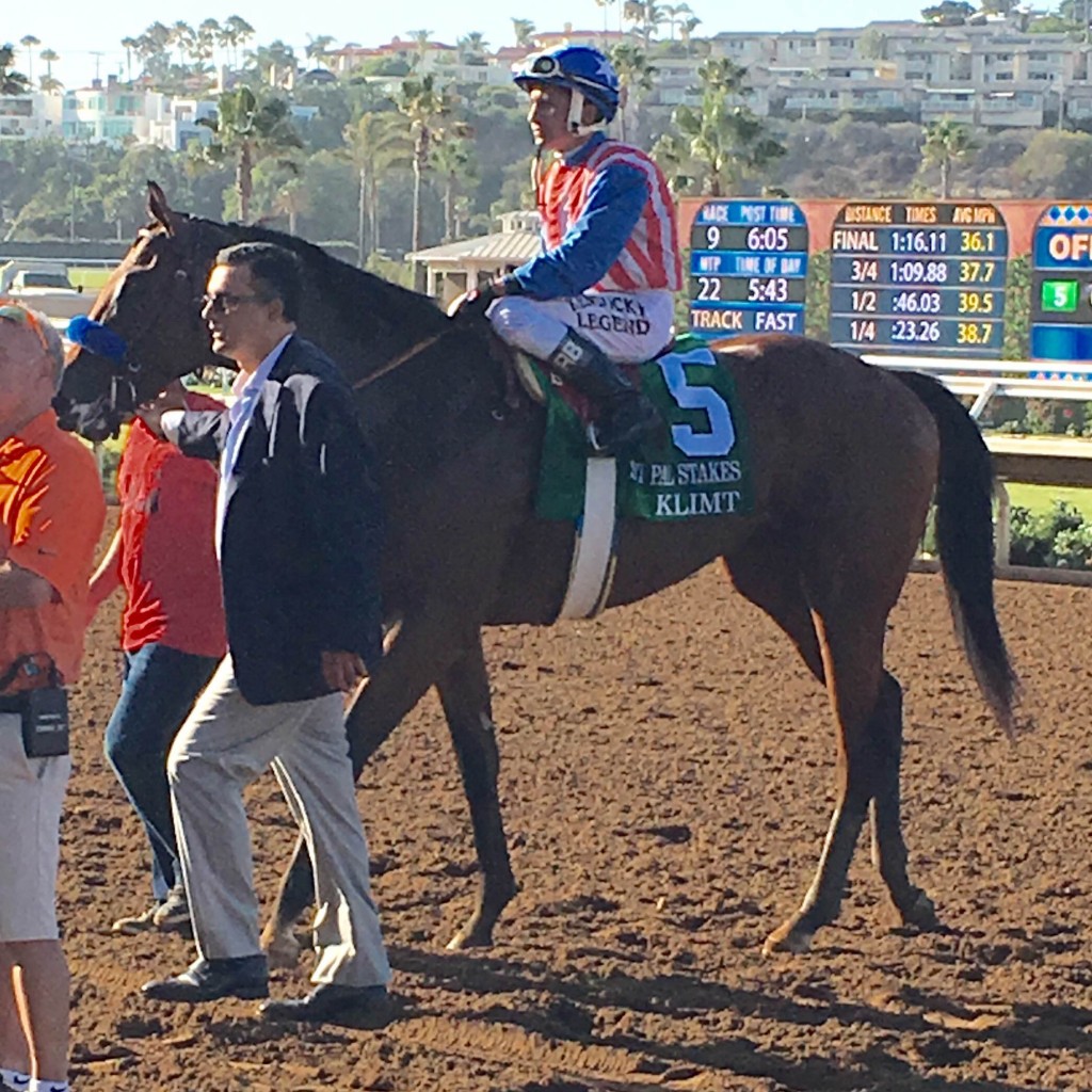 Klimt in the winner's circle after capturing the Best Pal Stakes at Del Mar.