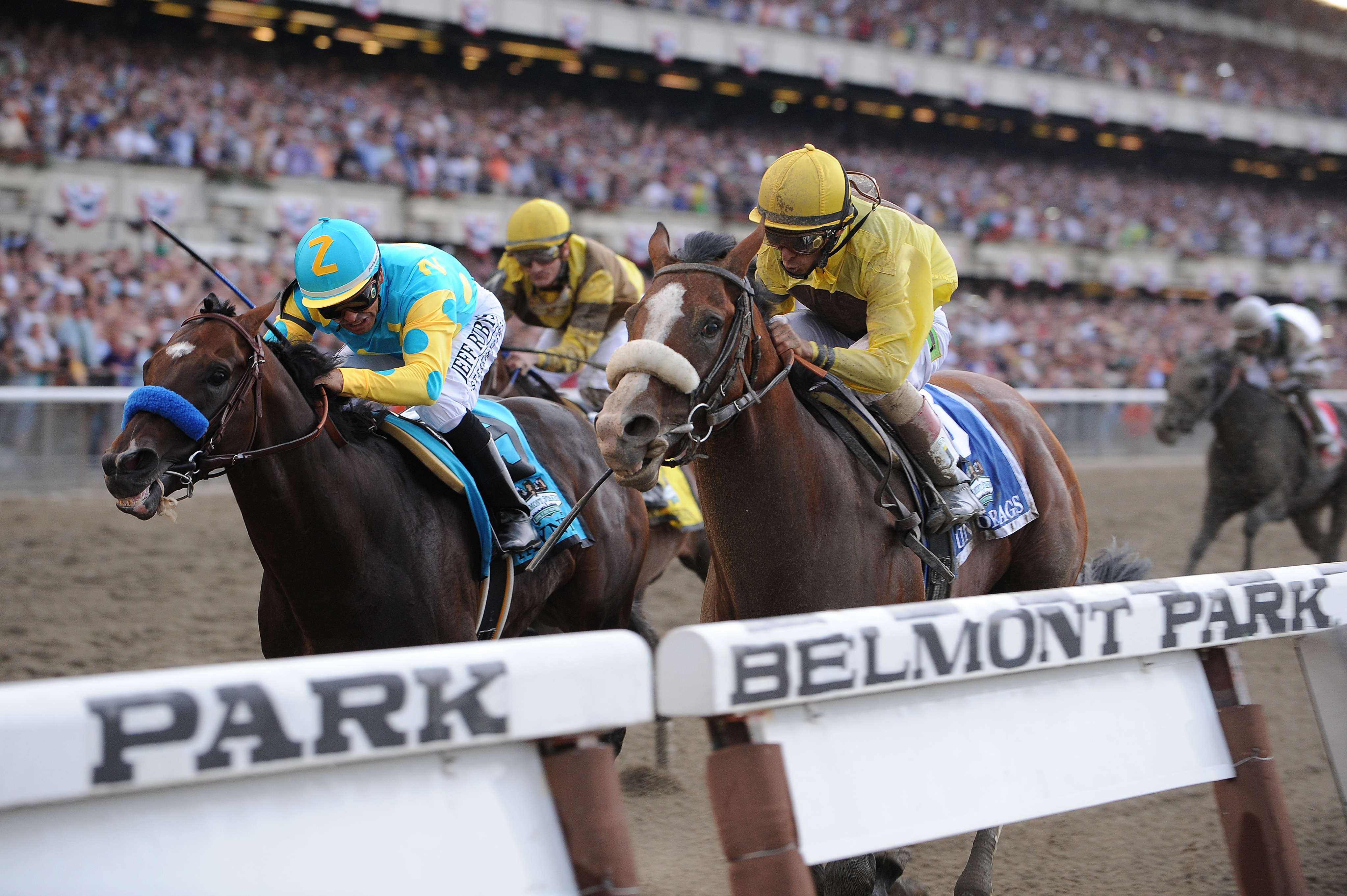 Union Rags edges past Paynter in the late stages of the 2012 Belmont Stakes. 