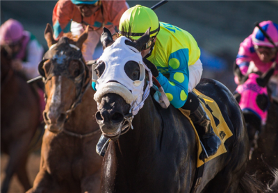 Lombo put himself firmly on the Kentucky Derby trail with an impressive win in the Robert B. Lewis Stakes at Santa Anita Park (photo by Zoe Metz/Santa Anita Park).