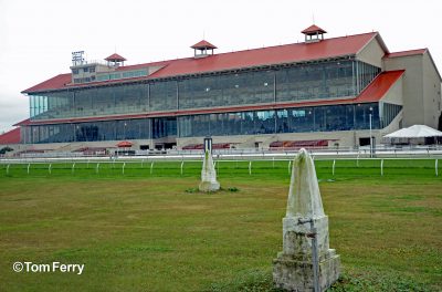 03 The graves of the beloved Black Gold (center) and Pan Zareta (right) face the Fair Grounds grandstand